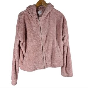 Lauren Conrad Pink Faux Fur Hooded Full Zip Jacket Size‎ Large